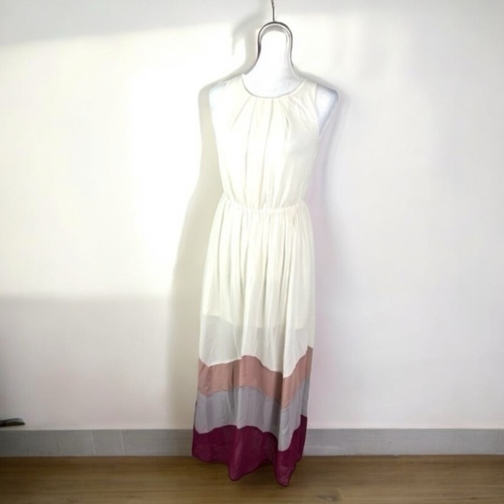 XTaren maxi dress womens size small sleeveless ivory purple chevron long